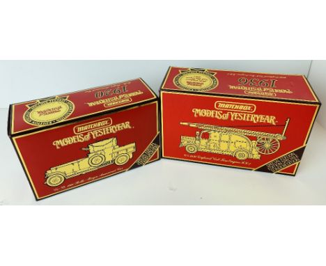 2x Matchbox Models of Yesteryear YS-38 Rolls Royce Armoured Car &amp; YS-9 Leyland Fire Engine - Both Mint &amp; Boxed