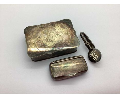 A Hallmarked Silver Trinket / Pill Box, HC, Sheffield 1989, of shaped rectangular form, the pull off cover inscribed "To Eric