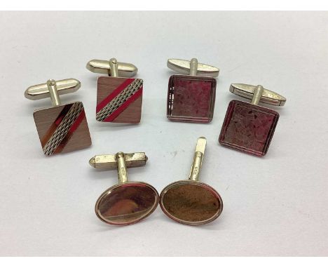 Two Pairs of Hallmarked Silver Cufflinks, to include etched geometric decoration, reeded framing, oval form etc, a further pa