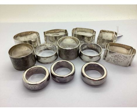 A Collection of Assorted Hallmarked Silver and Other Napkin Rings, (various makers / dates), including monogrammed, initialle