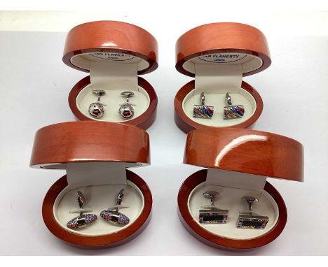 Four Pairs of Ian Flaherty London Crystal Set Cufflinks, to include 'Crystal Ball', Art Deco Style, contemporary style etc, a
