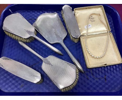 A Matched Hallmarked Silver Dressing Table Set, of Chrysler pattern, Birmingham 1937, 1938, together with an imitation pearl 