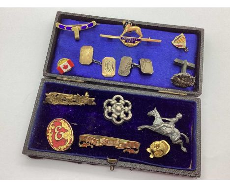 A Vintage Kenart Horse and Jockey Brooch, together with a small collection of gent's accessories, including hallmarked silver
