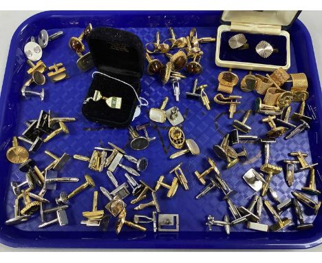 A Collection of Assorted Cufflinks, gilt metal, 1970's style etc :- One Tray