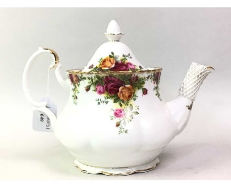 ROYAL ALBERT TEA SERVICE, OLD COUNTRY ROSES PATTERN comprising eleven cups, twelve saucers, twelve side plates, teapot, two m