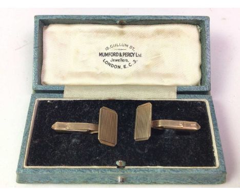 PAIR OF GOLD CUFFLINKS, rectangular form, with engine turned detail, hallmarked for nine carat gold, boxed7g gross