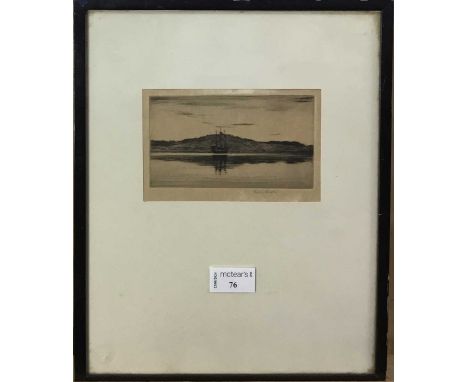 ROBERT HOUSTON RSW (SCOTTISH 1891 - 1942), EVENING ON THE GARELOCH etching on paper, signed, titled versomounted, framed and 