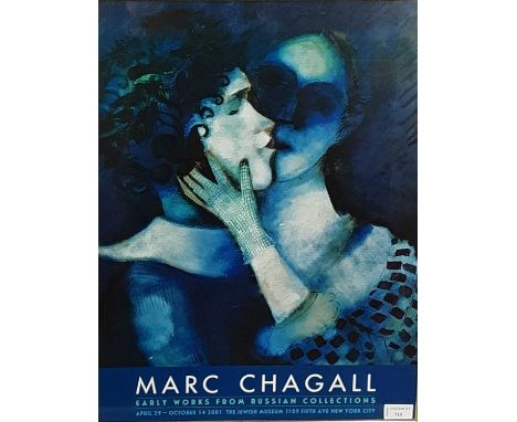 MARC CHAGALL INTEREST, POSTER PRINT for Early Works from Russian Collections in New York 2001, framed59cm x 45cm overall 
