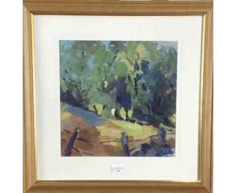 MAEVE KINLOCH, LIGHT THROUGH THE TREES mixed media on board, signedmounted, framed and under glassoverall size 57cm x 57cm 
