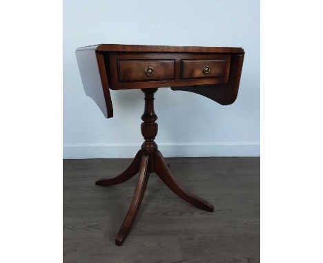 PAIR OF REPRODUCTION MAHOGANY SOFA TABLES, fitted with two drawers65cm high, 80cm wideQty: 2
