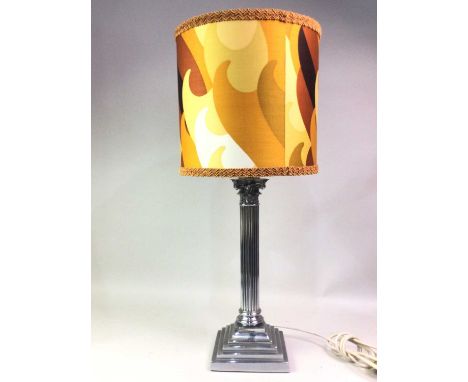 PLATED CORINTHIAN COLUMN CANDLESTICK LAMP, with retro shade73cm high