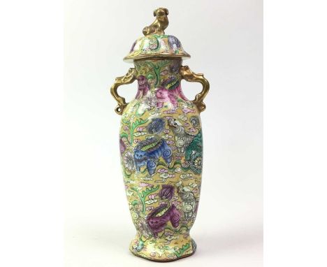GROUP OF CERAMIC VASES, CUPS AND BOWLS, including a Japanese cloisonne vase, Noritake vase, Chinese style twin handled vase a