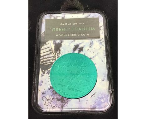 2019 TITANIUM MOONLANDING COIN SET, three brilliant uncirculated encapsulated coins in case with certificate
