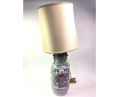 CHINESE TABLE LAMP, ALONG WITH FURTHER ITEMS  including another table lamp, a pair of vases and a pair of candlesticksThe lam