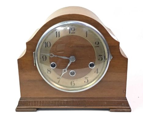 OAK MANTEL CLOCK, AND ANOTHER  the oak clock with Arabic numerals, along with an English porcelain clockQty: 2
