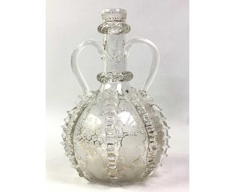 CONTINENTAL GLASS FLASK, ALONG WITH A SILVER PLATED CARD TRAY AND A HIGHLAND STONEWARE JUG the flask of bottle form with trai