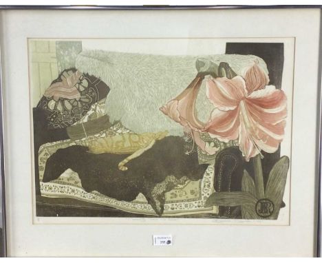 * BARBARA ROBERTSON (SCOTTISH 1946 - 2018), MACAVITY TAKES HIS EASE limited edition lithograph on paper, signed, titled, date