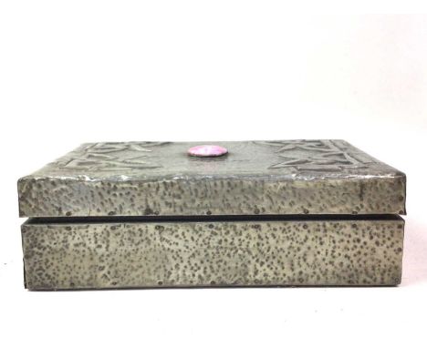ARTS & CRAFTS STYLE BOX, AND ANOTHER  the first box with hammered effect, Celtic design and set with a pink cabochon, along w