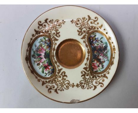 GROUP OF ROYAL DOULTON CUPS AND SAUCERS, each with gilt decoration, along with a Coalport saucerQty: 5