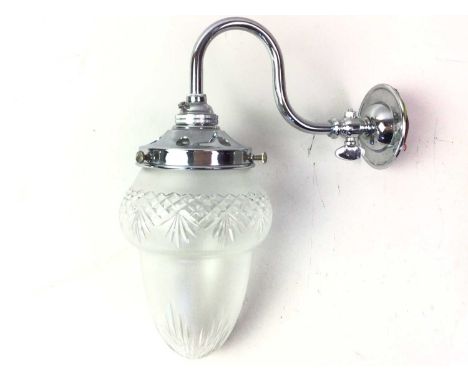 PAIR OF CHROME WALL LIGHTS, AND A GROUP OF GLASS LIGHT SHADES the wall lights with opaque glass shadeswall lights 25cm high