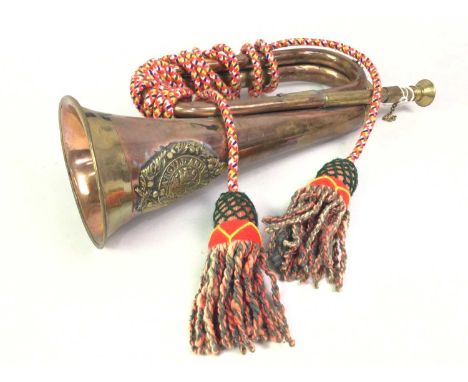 COPPER AND BRASS REGIMENTAL BUGLE, mounted with Argyll and Sutherland Highlanders crest31cm wide
