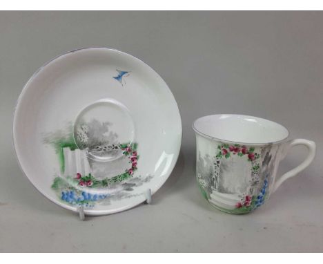 SHELLEY TEA SERVICE, comprising five cups, six saucers and side plates, also two side plates