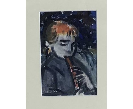 SYLVIA WOODCOCK-CLARKE, NIGHT RECORDER LESSON UNDER STARRY SKY oil on paper, titled label versomounted, framed and under glas