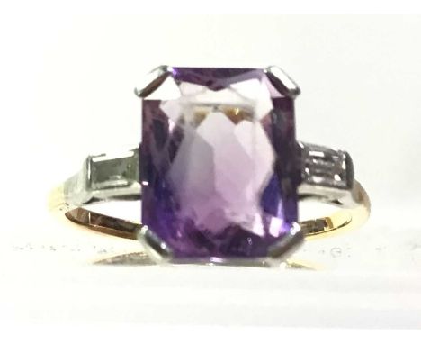 AMETHYST AND DIAMOND RING, unmarked, size J