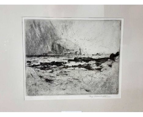 PERCY ROBERTSON RE (BRITISH 1868 - 1934), THE BASS ROCK etching on paper, signed, titled versomounted, framed and under glass