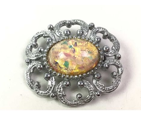 COLLECTION OF COSTUME JEWELLERY, ALSO A NINE CARAT GOLD AND DIAMOND RING including brooches, necklaces, fashion watches, pend
