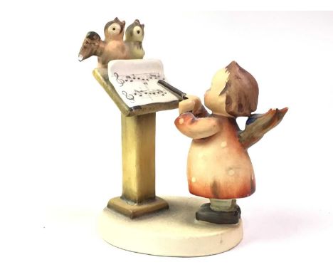 THREE HUMMEL FIGURES, AND OTHER ITEMS  including a bell and an onyx lamplamp 49cm high