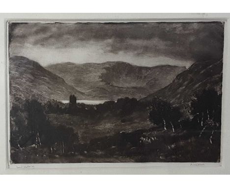 DAVID WATERSON, TWO ETCHINGS AND A MEZZOTINT along with another etchingall framed Qty: 4