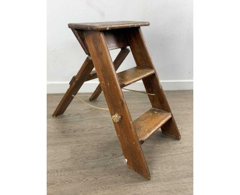 PINE FOLDING STEPLADDERS, three step61cm high