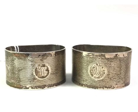 TWO SILVER NAPKIN RINGS, ALONG WITH FURTHER ITEMS comprising silver bladed fruit knife, three pen knives and a corkscrew
