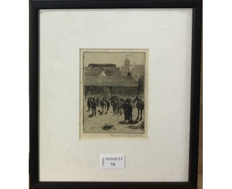 SUSAN FLETCHER CRAWFORD (SCOTTISH 1863 - 1918), GLASGOW HORSE MARKET etching on paper, signedmounted, framed and under glass 