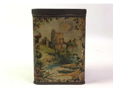 GROUP OF BISCUIT TINS, AND MAUCHLINE WARE ITEMS one by Gray Dunn &amp; Co, Glasgow, along with a Mauchline Ware box and napki