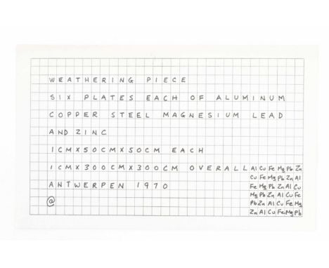 [Ephemera] Carl André, Weathering Piece Antwerp, Wide White Space, 1971. Invitation card, printed both sides, 13.5 x 22 cm. V