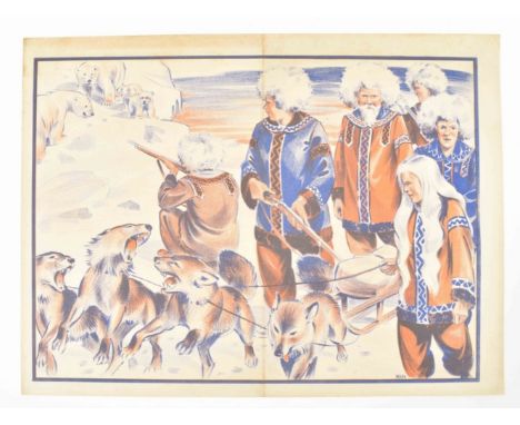 [Freakshow ] [Albinism. Polar bears] "Group of Albino people with a dog sled in polar landscape" Friedländer, Hamburg, 1935. 