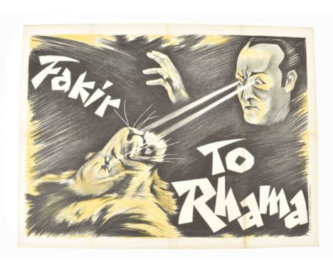 [Magic and Illusionism] [Hypnotism. Fakir. Lions. Circus Maxo] Fakir To Rhama Friedländer, Hamburg, 1926. 96 x 71 cm. Lith. n