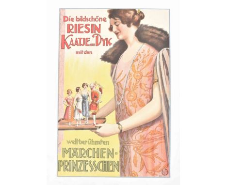 [Freakshow ] [Gigantism. Dwarfism] Die bildschöne Riesin Kaatje van Dyk Mit den Weltberühmten Märchen-Prinzesschen. Friedländ