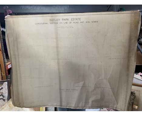 A VINTAGE MAP SHOWING THE LAND OF JOHN BROCKLEHURST, ESQ AND LORD COURTOWNS LAND. BUTLEY PARK ESTATE LONGITUDINAL SECTION OF 