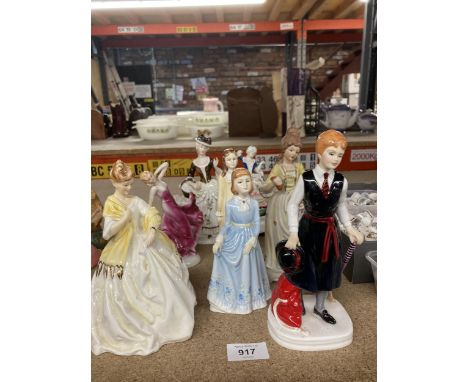 A COLLECTION OF LADY FIGURINES TO INCLUDE ROYAL WORCESTER 'FIRST DANCE', ELEGANCE AND FRANCESCA CHINA 