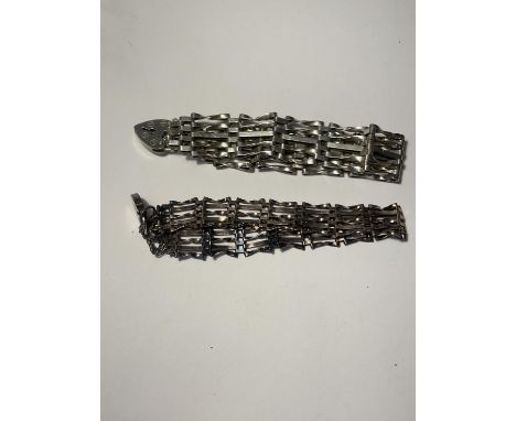 TWO FIVE BAR SILVER GATE BRACELETS 