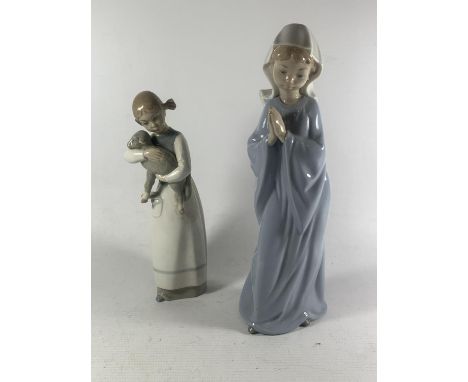 TWO LLADRO/NAO FIGURES TO INCLUDE A GIRL WITH A LAMB AND A GIRL PRAYING 