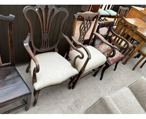 TWO 19TH CENTURY MAHOGANY CARVER CHAIRS AND A CHIPPENDALE STYLE CHAIR&nbsp;