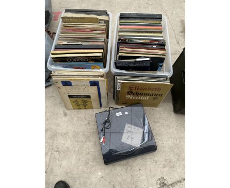 AN ASSORTMENT OF LP RECORDS AND A RECORD PLAYER 