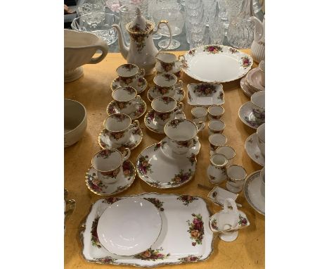 A ROYAL ALBERT 'OLD COUNTRY ROSES' COFFEE SET TO INCLUDE A COFFEE POT, CREAM JUG, SUGAR BOWL, CAKE PLATE, SANDWICH TRAY, CUPS