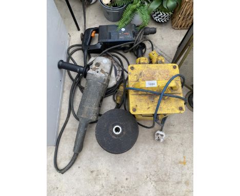 A 110V TRANSFORMER, AN ELU 110V ANGLE GRINDER AND A 110V BOSCH DRILL 