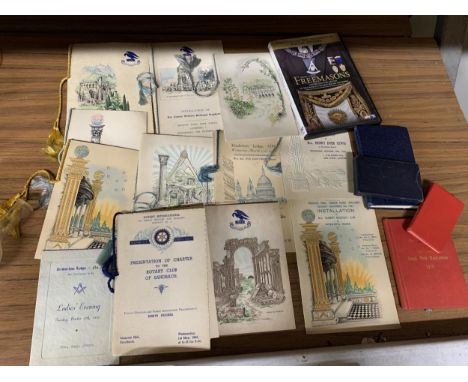 A QUANTITY OF FREEMASON'S MENU'S TO INCLUDE THE ROTARY CLUB OF SANBACH, WALLASEY, MASONIC HALL LIVERPOOL ETC., TOGETHER WITH 