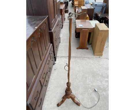 A VICTORIAN WALNUT SAMPLER STAND ON TRIPOD BASE COMPLETE WITH FLEX FOR LIGHT FITTING 